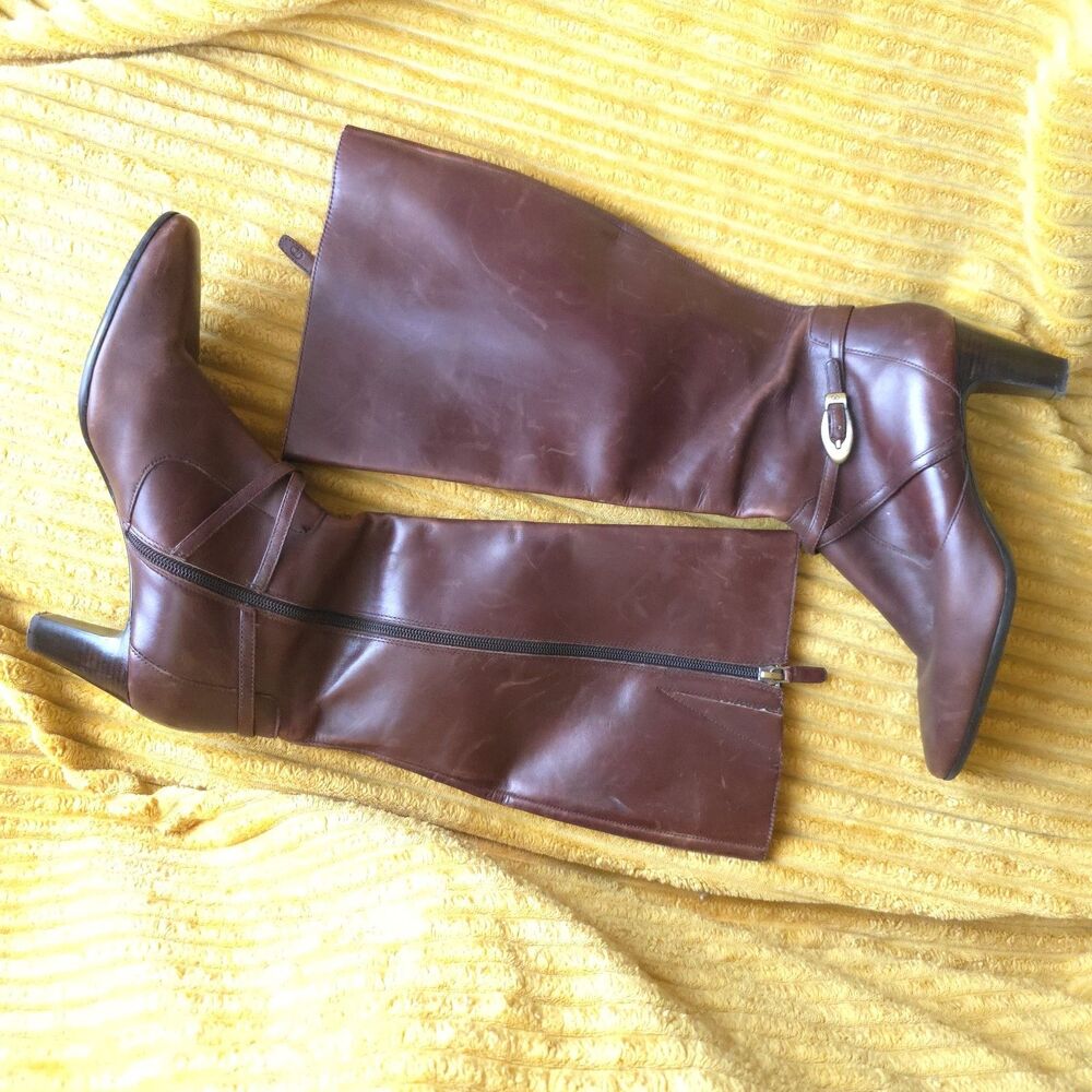 Circa Joan & David Women Brown Leather Knee High 2" Heel Boots 8.5M DFM CJNIFTY